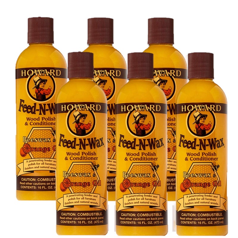 Howard Products Feed-N-Wax Wood Polish & Conditioner, Orange (6, 16 oz) - Image 1